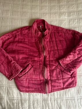 Free People Quilted Pink Zip-Up Jacket